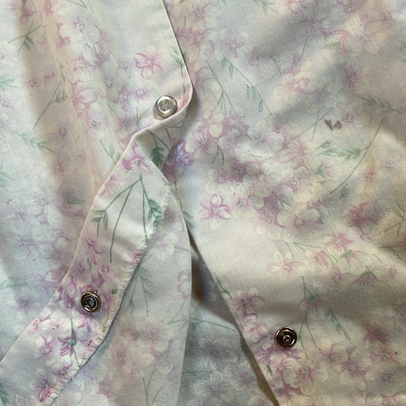 Vtg Lady Manhattan Nightgown Purple White Floral Snap Front Pocket - Picture 5 of 14